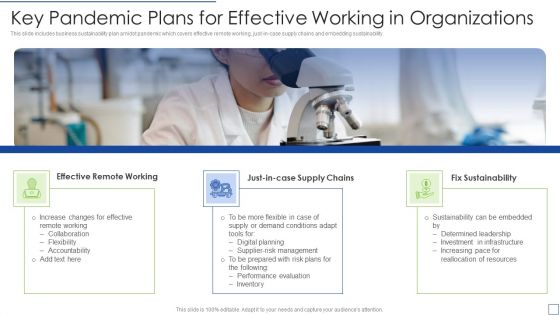 Key Pandemic Plans For Effective Working In Organizations Inspiration PDF