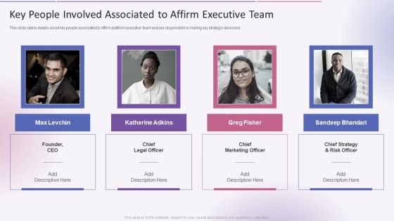 Key People Involved Associated To Affirm Executive Team Affirm Capital Sourcing Elevator Pitch Deck Rules PDF