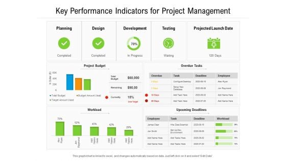 Key Performance Indicators For Project Management Ppt PowerPoint Presentation File Example File PDF