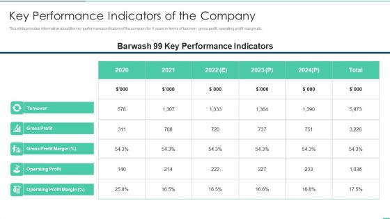Key Performance Indicators Of The Company Ppt Professional Skills PDF