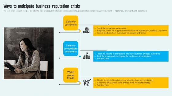 Key Phase Of Crisis Communication Management Plan Ways To Anticipate Business Reputation Crisis Brochure PDF