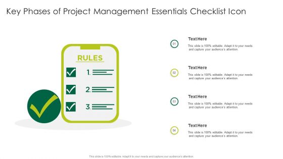 Key Phases Of Project Management Essentials Checklist Icon Topics PDF