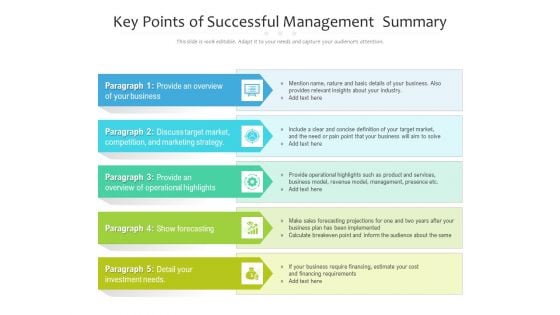 Key Points Of Successful Management Summary Ppt PowerPoint Presentation Gallery Format PDF