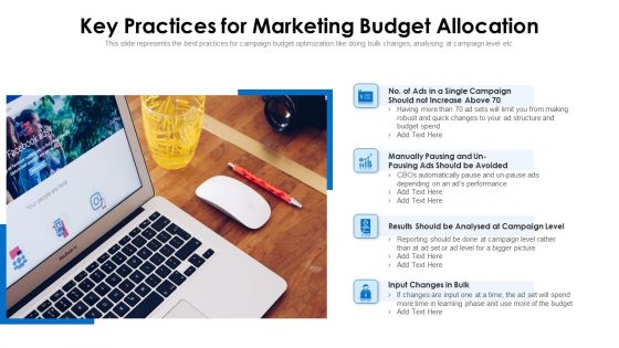 Key Practices For Marketing Budget Allocation Ppt Layouts Introduction PDF