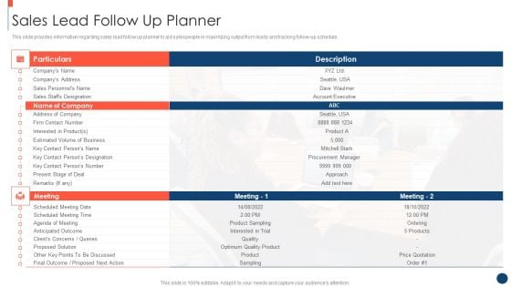 Key Practices To Create Sales Playbook Sales Lead Follow Up Planner Introduction PDF