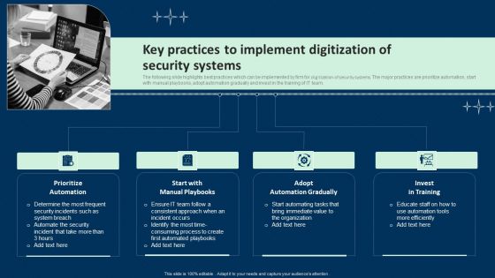 Key Practices To Implement Digitization Of Security Systems Icons PDF