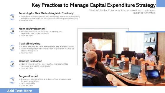 Key Practices To Manage Capital Expenditure Strategy Ppt PowerPoint Presentation Gallery Example PDF