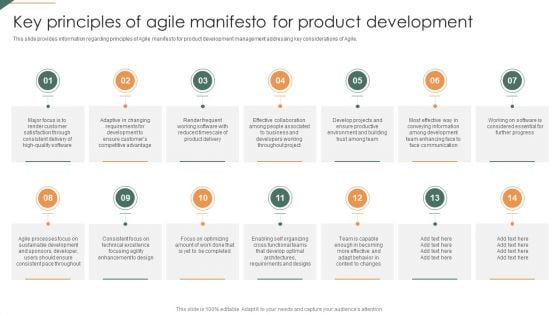 Key Principles Of Agile Manifesto For Product Development Playbook For Agile Topics PDF