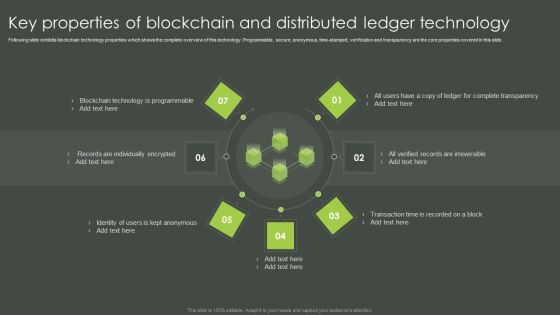 Key Properties Of Blockchain And Distributed Ledger Technology Mockup PDF