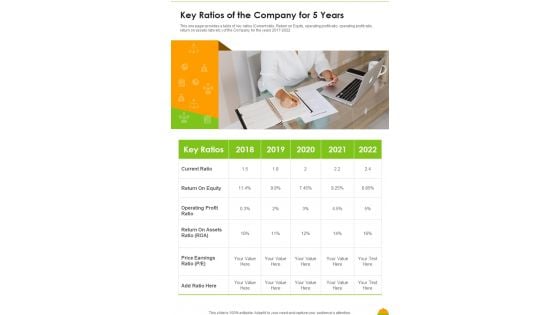 Key Ratios Of The Company For 5 Years Template 105 One Pager Documents