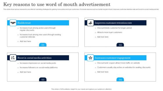 Key Reasons To Use Word Of Mouth Advertisement Demonstration PDF