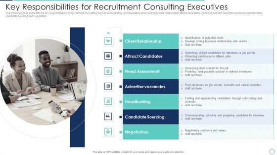 Key Responsibilities For Recruitment Consulting Executives Demonstration PDF