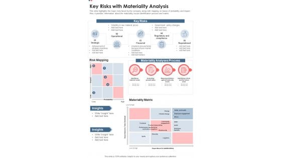 Key Risks With Materiality Analysis One Pager Documents