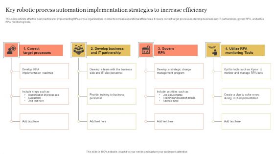 Key Robotic Process Automation Implementation Strategies To Increase Efficiency Slides PDF Key Robotic Process Automation Implementation Strategies To Increase Efficiency Slides PDF
