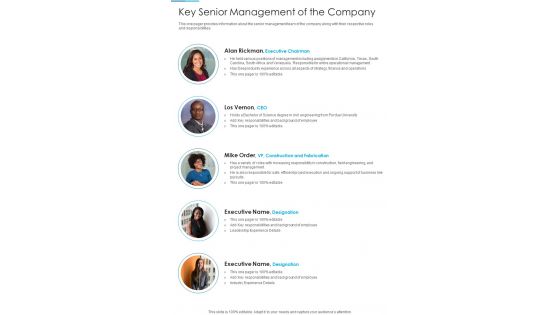 Key Senior Management Of The Company Template 311 One Pager Documents Key Senior Management Of The Company Template 311 One Pager Documents
