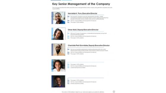 Key Senior Management Of The Company Template 354 One Pager Documents