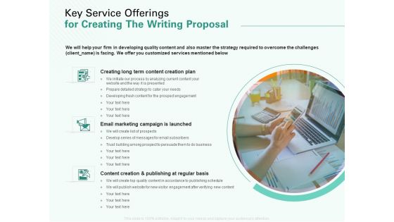 Key Service Offerings For Creating The Writing Proposal Ppt Gallery Example Topics PDF