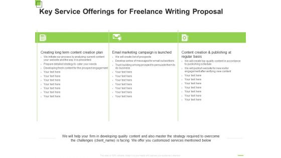 Key Service Offerings For Freelance Writing Proposal Ppt Styles Gridlines PDF