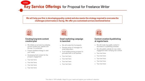 Key Service Offerings For Proposal For Freelance Writer Ppt PowerPoint Presentation Layouts Ideas PDF