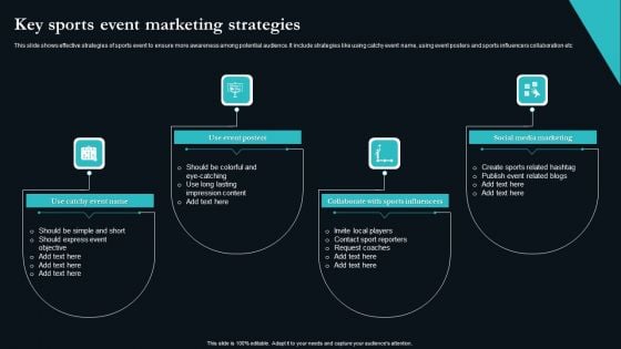 Key Sports Event Marketing Strategies Icons PDF