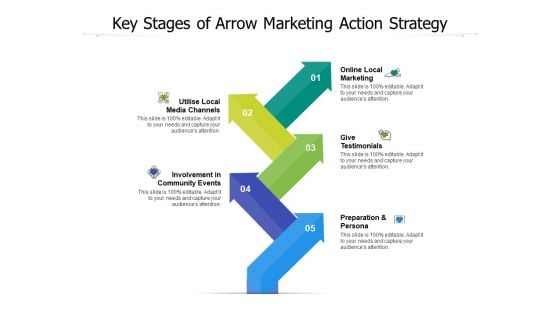 Key Stages Of Arrow Marketing Action Strategy Ppt PowerPoint Presentation Inspiration Aids PDF
