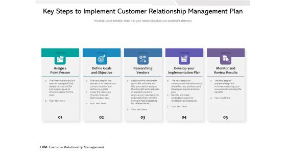 Key Steps To Implement Customer Relationship Management Plan Ppt PowerPoint Presentation File Files PDF