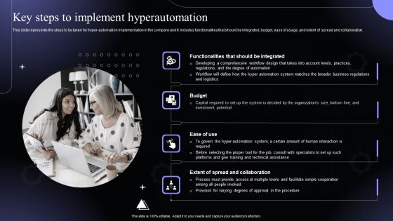 Key Steps To Implement Hyperautomation Hyperautomation Software Solutions IT Template PDF