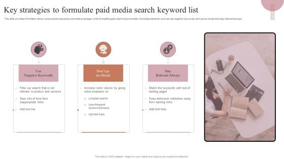 Key Strategies To Formulate Paid Media Search Keyword List Graphics PDF