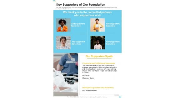 Key Supporters Of Our Foundation One Pager Documents