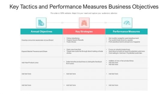 Key Tactics And Performance Measures Business Objectives Ppt Outline Backgrounds PDF Key Tactics And Performance Measures Business Objectives Ppt Outline Backgrounds PDF