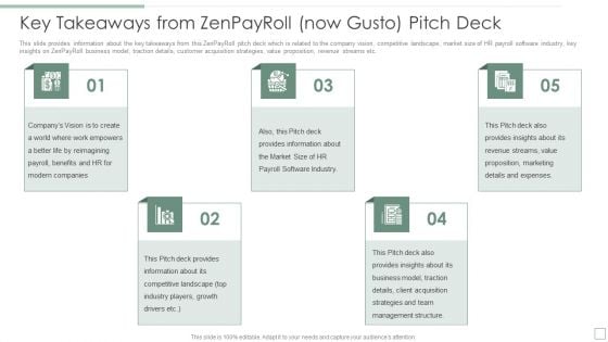 Key Takeaways From Zenpayroll Now Gusto Pitch Deck Ppt File Styles PDF