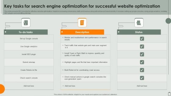 Key Tasks For Search Engine Optimization For Successful Website Optimization Themes PDF