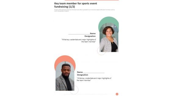 Key Team Member For Sports Event Fundraising One Pager Sample Example Document Key Team Member For Sports Event Fundraising One Pager Sample Example Document