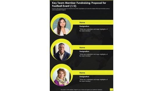 Key Team Member Fundraising Proposal For Football Event One Pager Sample Example Document