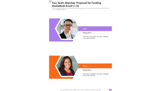 Key Team Member Proposal For Funding Basketball Event One Pager Sample Example Document Key Team Member Proposal For Funding Basketball Event One Pager Sample Example Document