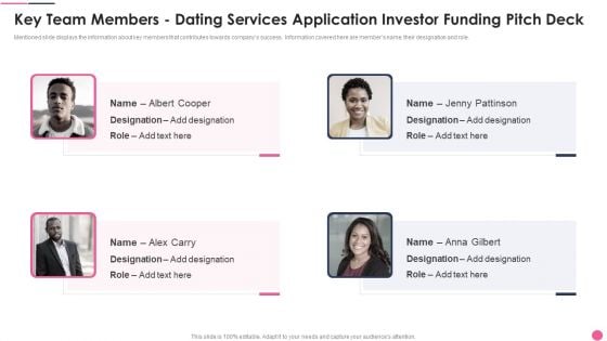 Key Team Members Dating Services Application Investor Funding Pitch Deck Inspiration PDF
