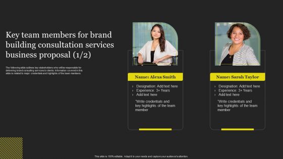 Key Team Members For Brand Building Consultation Services Business Proposal Portrait PDF