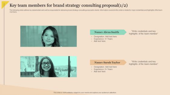 Key Team Members For Brand Strategy Consulting Proposal Ppt PowerPoint Presentation File Layouts PDF