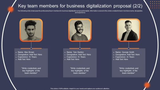 Key Team Members For Business Digitalization Proposal Ppt Icon Summary PDF