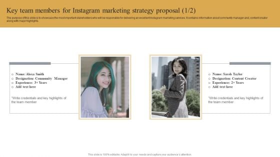 Key Team Members For Instagram Marketing Strategy Proposal Pictures PDF