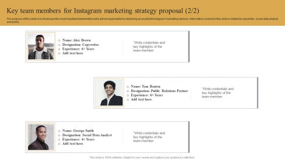 Key Team Members For Instagram Marketing Strategy Proposal Pictures PDF