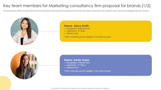 Key Team Members For Marketing Consultancy Firm Proposal For Brands Ppt Infographics File Formats PDF