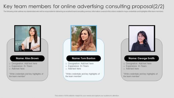 Key Team Members For Online Advertising Consulting Proposal Introduction PDF