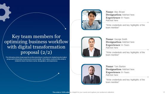 Key Team Members For Optimizing Business Workflow With Digital Transformation Proposal Background PDF