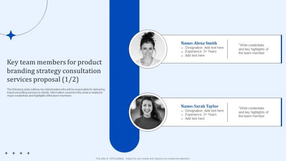 Key Team Members For Product Branding Strategy Consultation Services Proposal Designs PDF