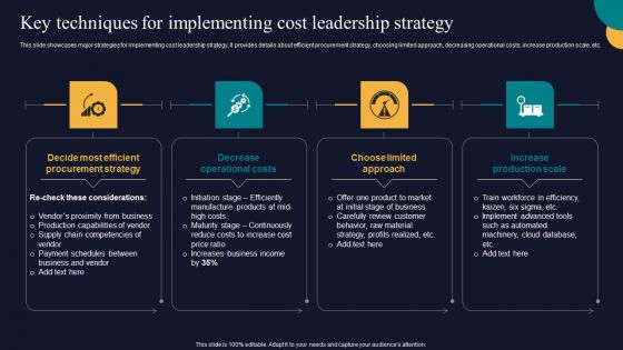 Key Techniques For Implementing Cost Leadership Strategy Tactics To Gain Sustainable Competitive Edge Designs PDF