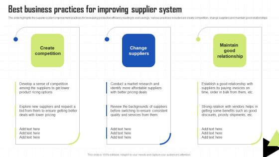 Key Techniques To Enhance Cost Efficiency Best Business Practices For Improving Supplier System Portrait PDF Key Techniques To Enhance Cost Efficiency Best Business Practices For Improving Supplier System Portrait PDF