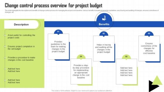 Key Techniques To Enhance Cost Efficiency Change Control Process Overview For Project Budget Portrait PDF