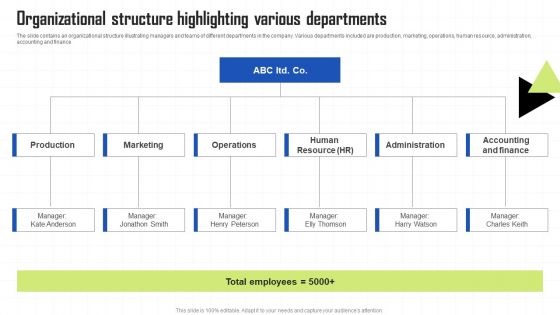 Key Techniques To Enhance Cost Efficiency Organizational Structure Highlighting Various Departments Topics PDF