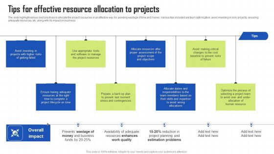 Key Techniques To Enhance Cost Efficiency Tips For Effective Resource Allocation To Projects Information PDF